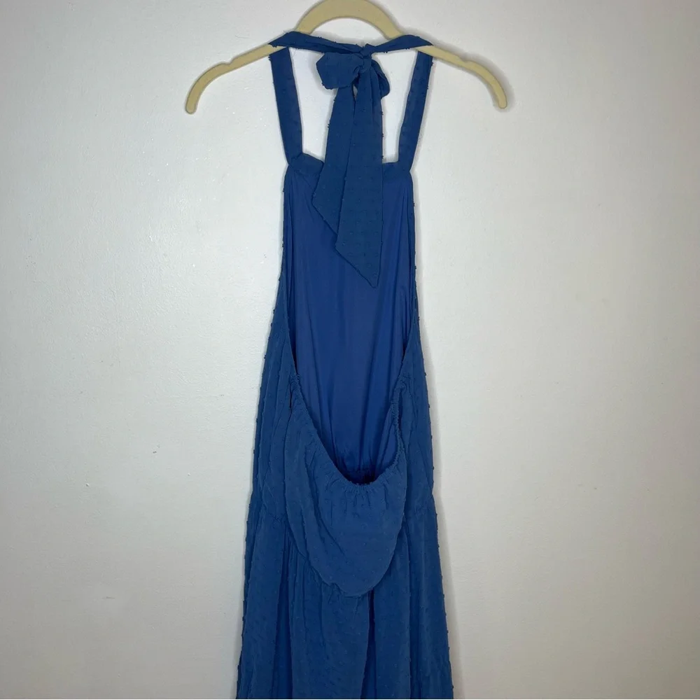 NWT Soft blue Swiss dot halter tiered sleeveless maxi dress size Large - Picture 5 of 8